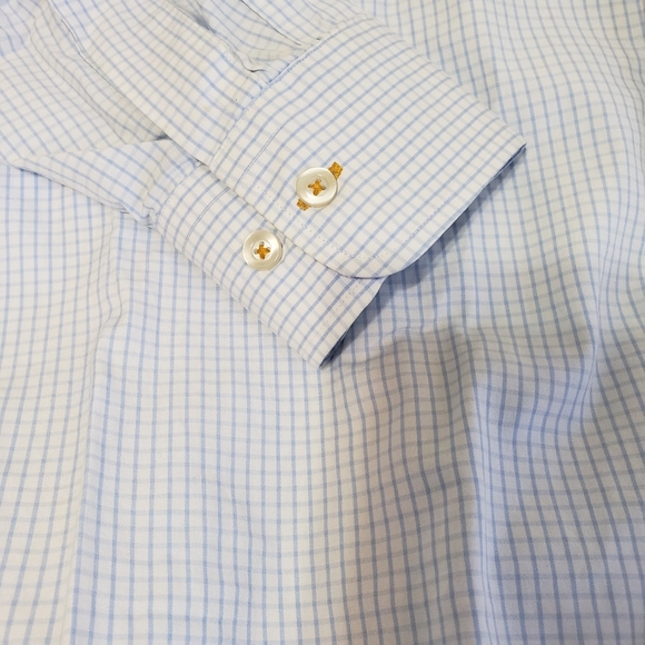 GITMAN BROS for Bruce Baird & Co plaid dress shirt Men's large white & blue - Picture 7 of 7